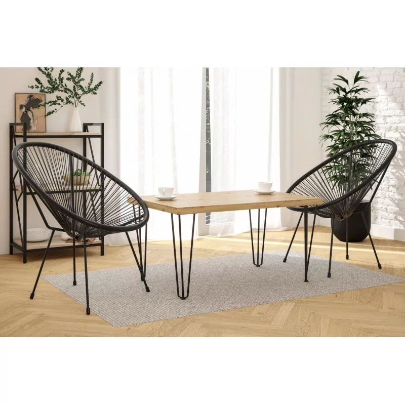 Table basse carrée industrielle – Aspect chêne artisanal & pieds noirs