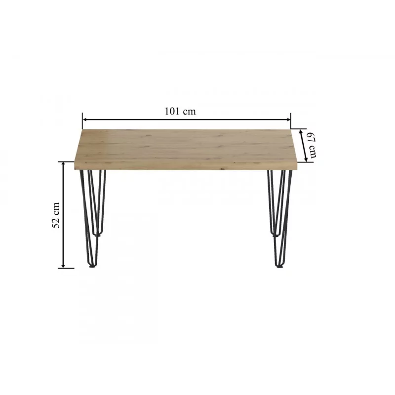 Table basse carrée industrielle – Aspect chêne artisanal & pieds noirs