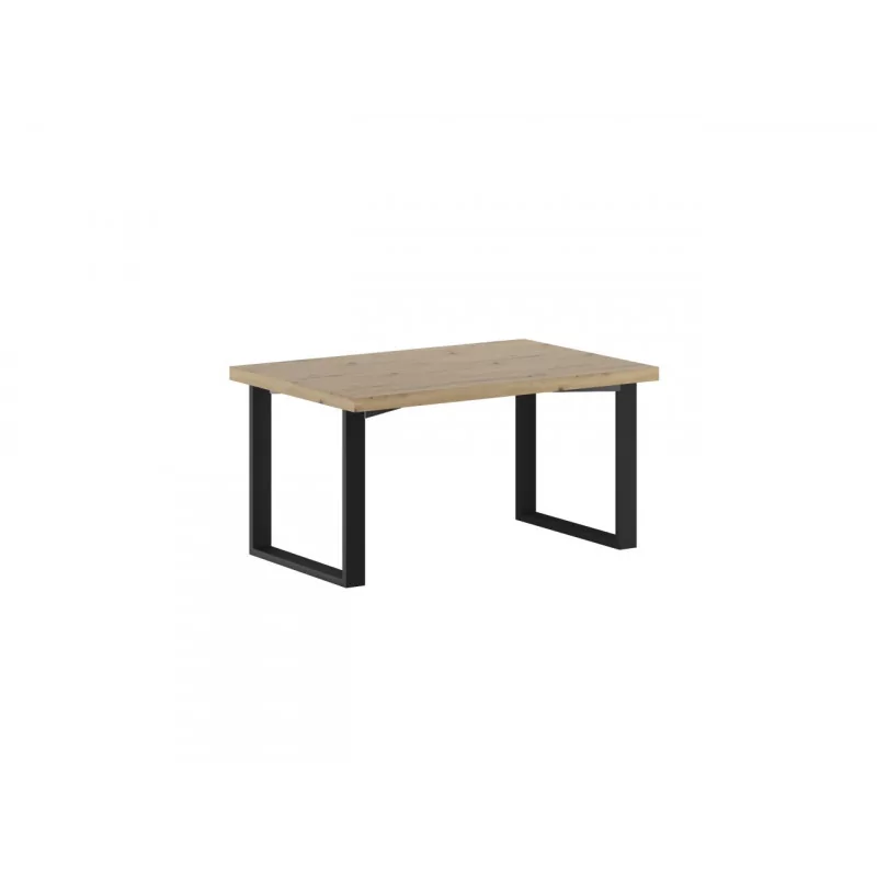 Table basse aspect chêne artisanal – Pieds noirs métal – 101x67 cm
