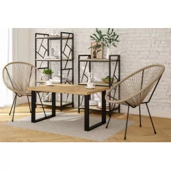 Table basse aspect chêne artisanal – Pieds noirs métal – 101x67 cm