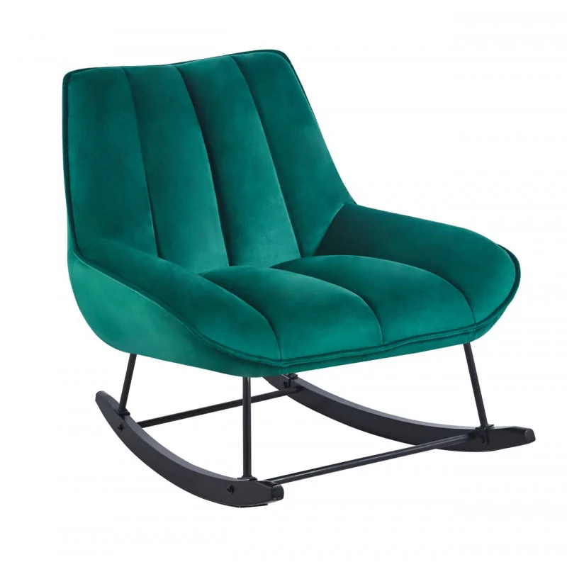 Fauteuil à bascule NORDIC velours vert – Design scandinave & confort