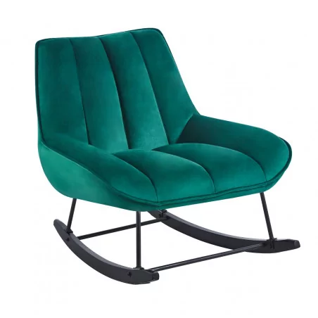 Fauteuil à bascule NORDIC velours vert – Design scandinave & confort