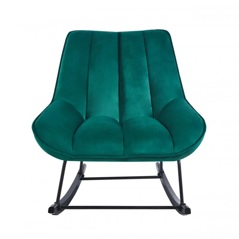 Fauteuil à bascule NORDIC velours vert – Design scandinave & confort