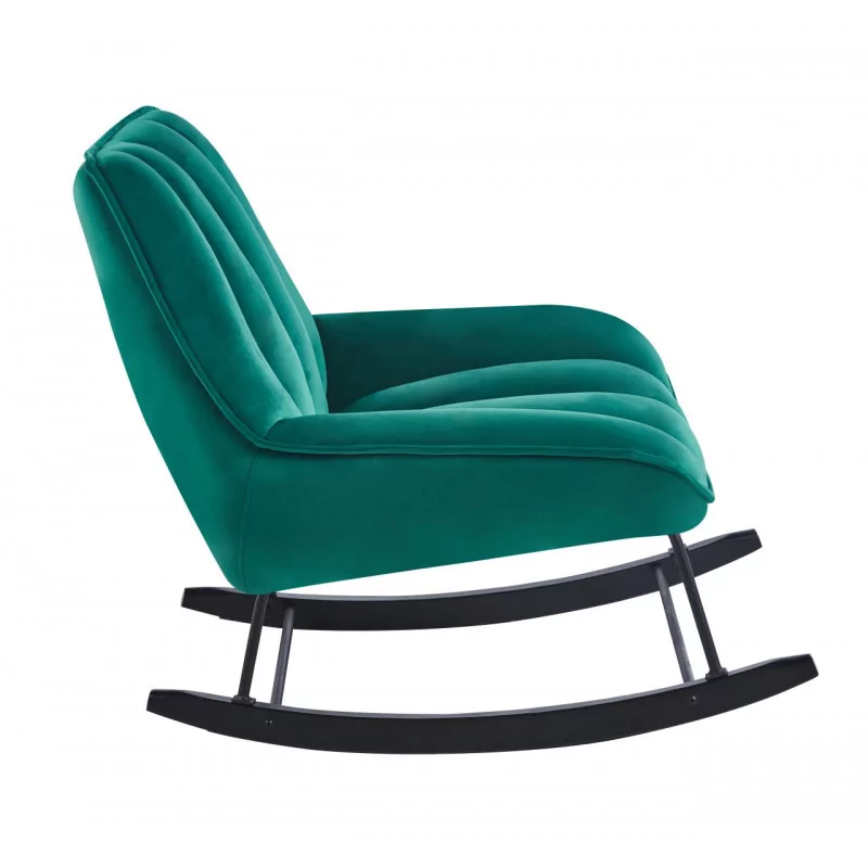 Fauteuil à bascule NORDIC velours vert – Design scandinave & confort
