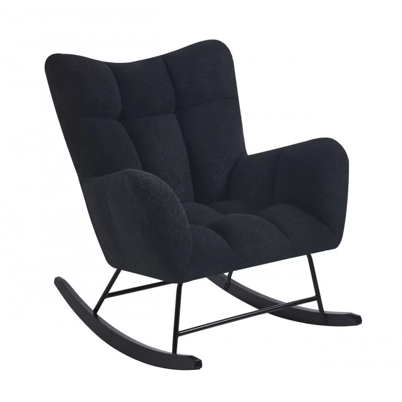 Fauteuil à bascule COCOON noir – Tissu bouclette & confort moderne