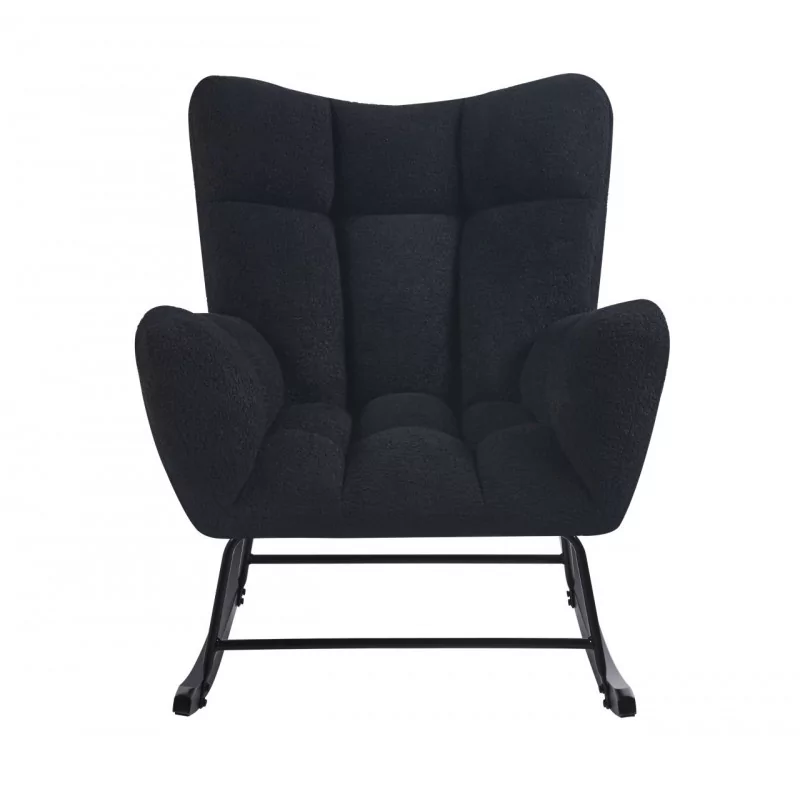Fauteuil à bascule COCOON noir – Tissu bouclette & confort moderne