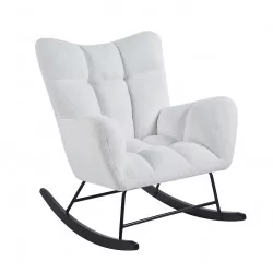 Fauteuil à bascule COCOON blanc – Tissu bouclette & style scandinave