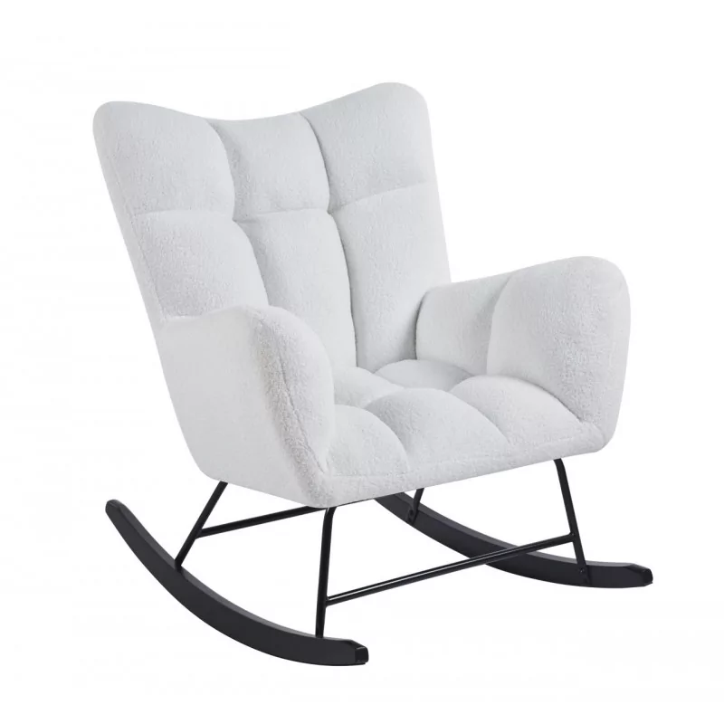Fauteuil à bascule COCOON blanc – Tissu bouclette & style scandinave