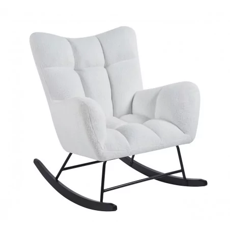 Fauteuil à bascule COCOON blanc – Tissu bouclette & style scandinave
