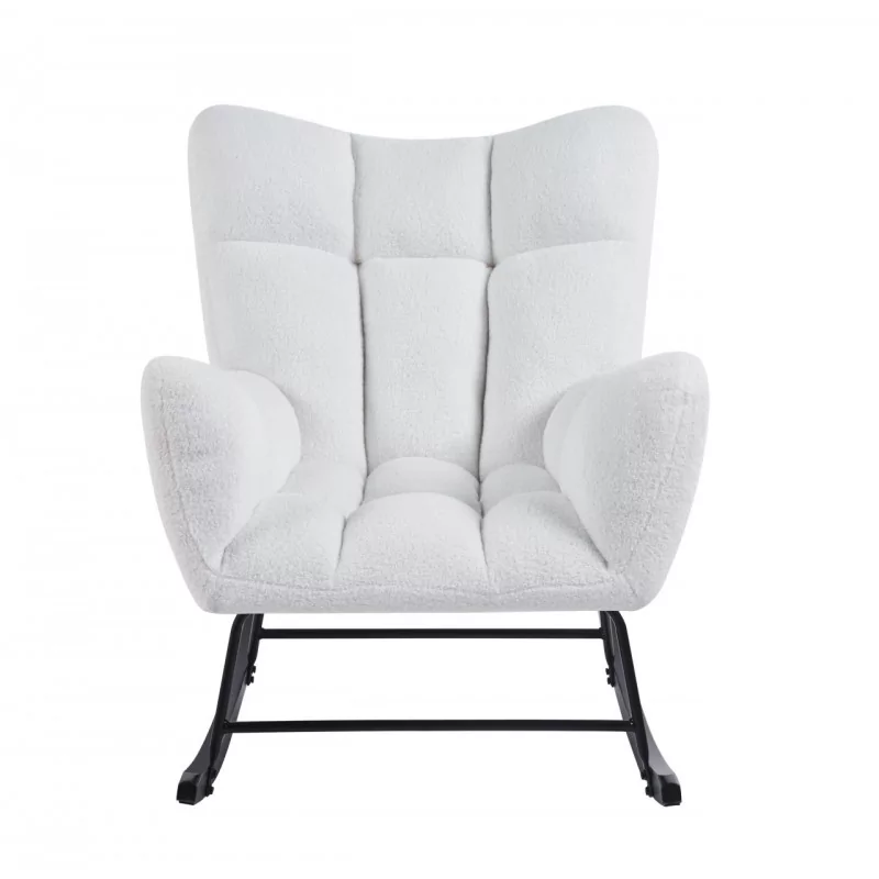 Fauteuil à bascule COCOON blanc – Tissu bouclette & style scandinave