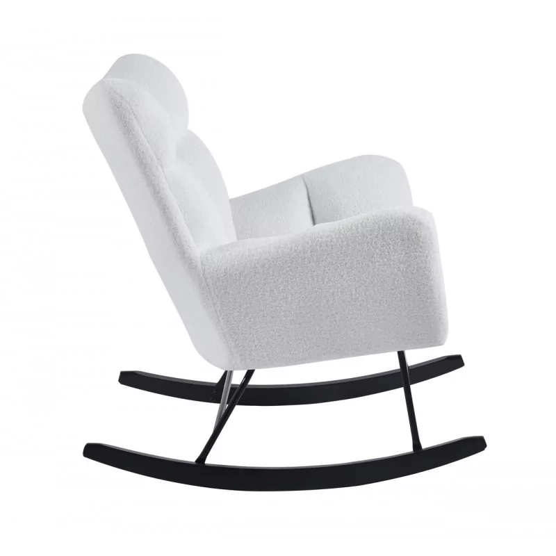 Fauteuil à bascule COCOON blanc – Tissu bouclette & style scandinave
