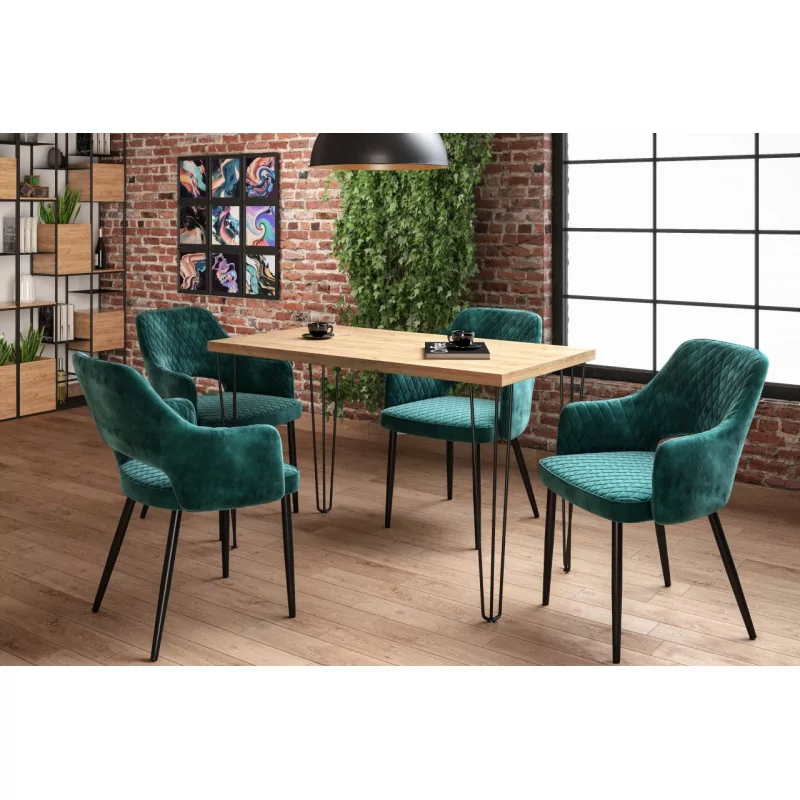 Table Ligna – Pieds filaires noirs & chêne doré Golddeco