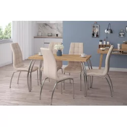 Table Arcadia – Pieds chromés & chêne doré Golddeco