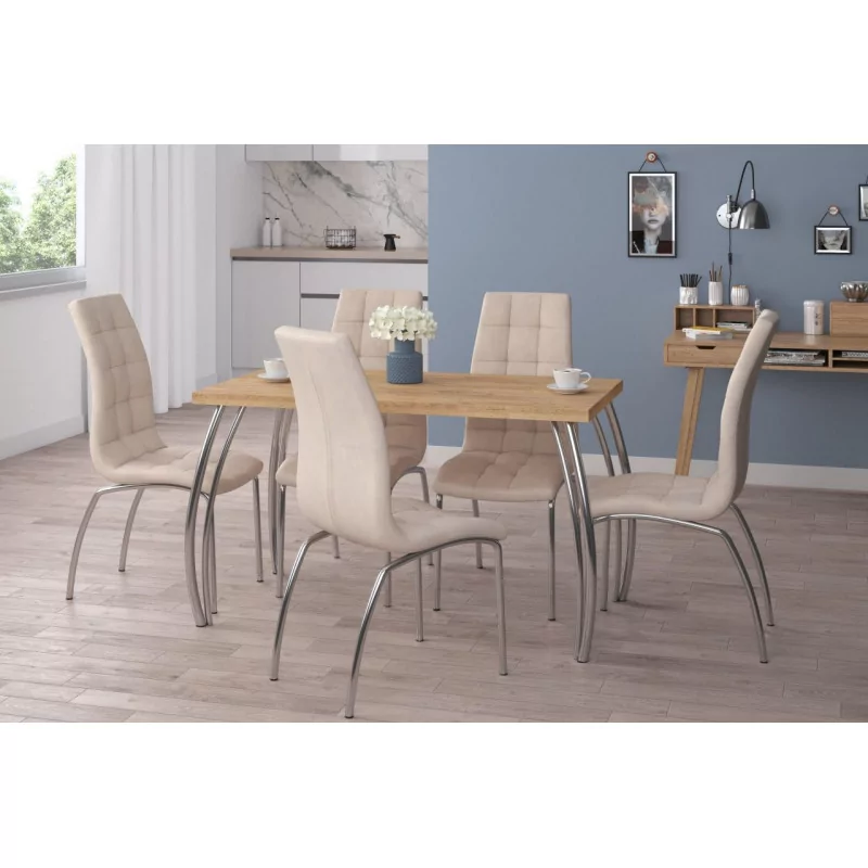 Table Arcadia – Pieds chromés & chêne doré Golddeco