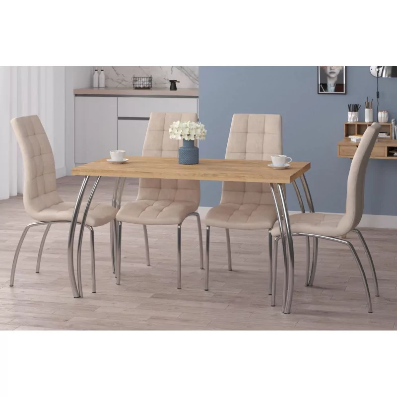 Table Arcadia – Pieds chromés & chêne doré Golddeco