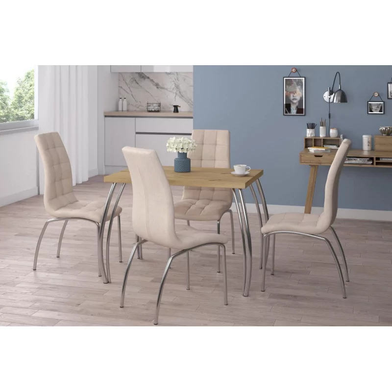 Table Arcadia Compact – Chêne artisanal & chrome Golddeco