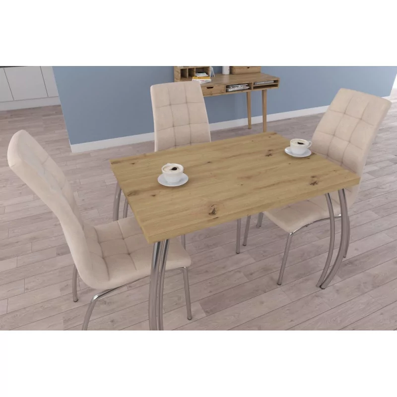 Table Arcadia Compact – Chêne artisanal & chrome Golddeco