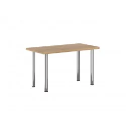 Table Milano – Pieds chromés ronds & plateau aspect chêne doré