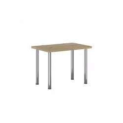 Table Milano Compact – Pieds chromés & plateau aspect chêne artisanal