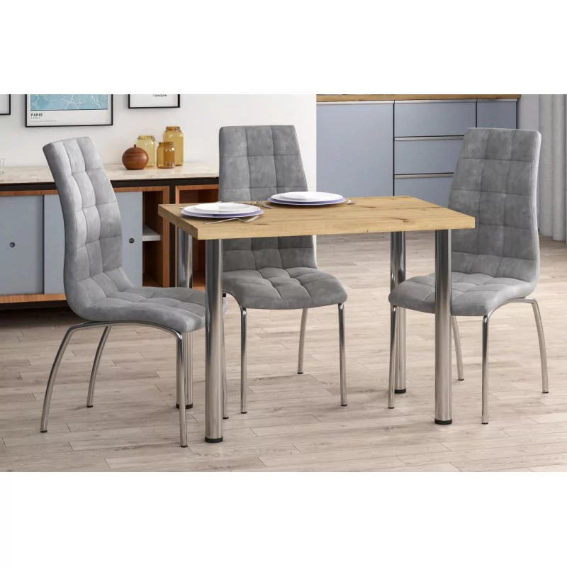 Table Milano Compact – Chêne artisanal & chrome Golddeco