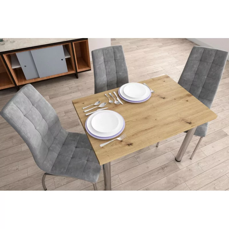 Table Milano Compact – Chêne artisanal & chrome Golddeco