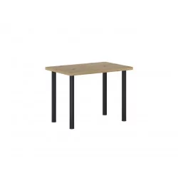 Table Milano Compact Noir – Pieds métalliques ronds & plateau aspect chêne artisanal