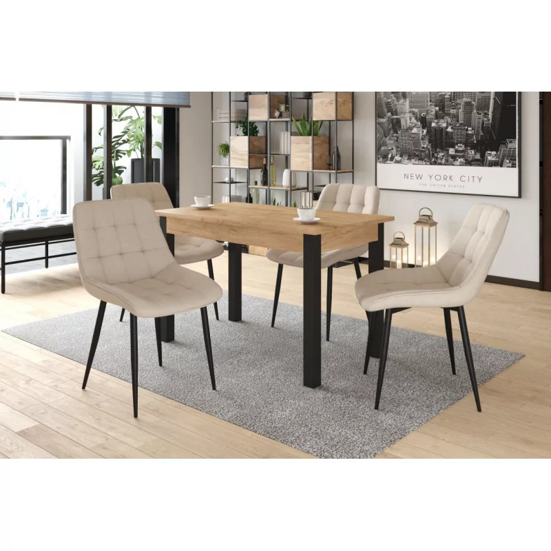 Table Extensible Milano Noir & Chêne Doré Golddeco