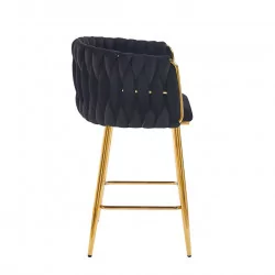 Tabouret de bar MAEVA fixe en velours noir structure dorée brillante | Collection Golddeco