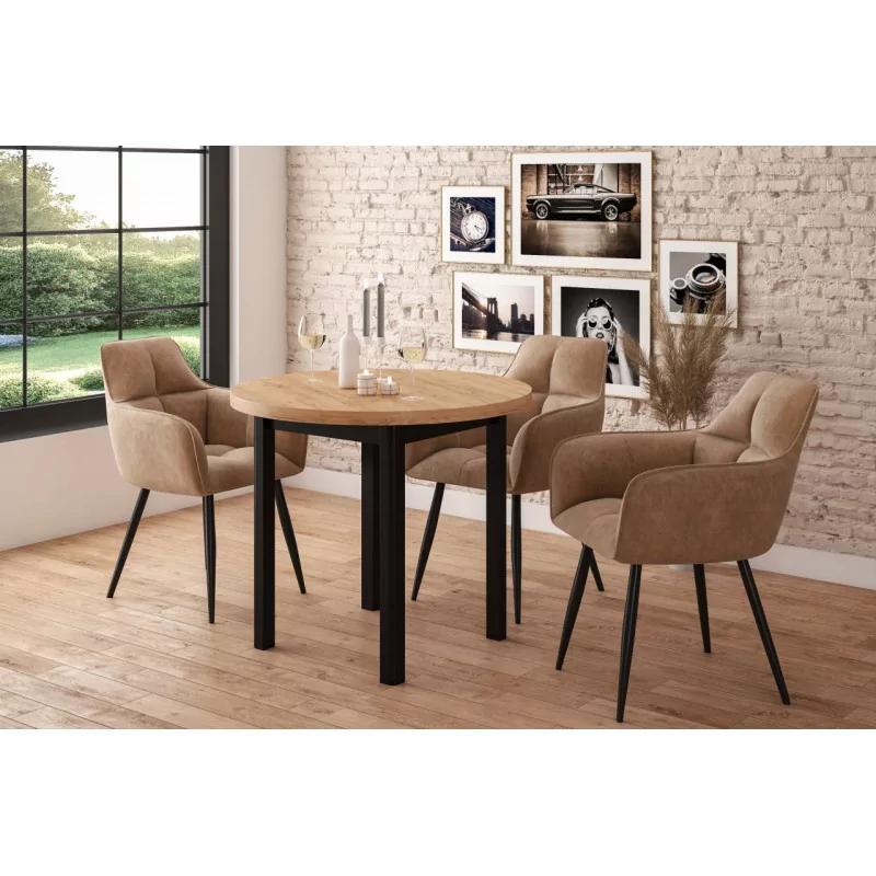 Table Ronde Ravenna Chêne Doré & Noir – Style Industriel