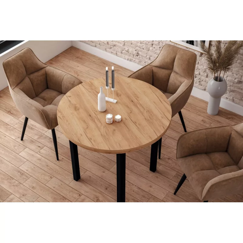 Table Ronde Ravenna Chêne Doré & Noir – Style Industriel