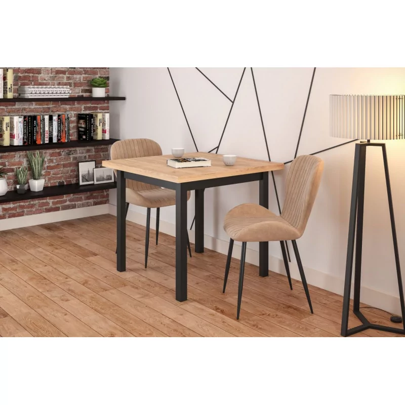 Table Carrée Torino Chêne Doré & Noir – Industrielle