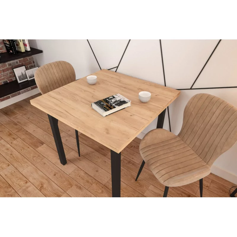 Table Carrée Torino Chêne Doré & Noir – Industrielle