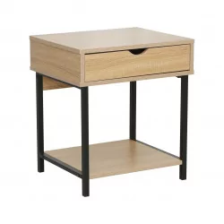 Table de chevet aspect chêne naturel et cadre noir – Style industriel | Golddeco