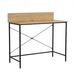 Bureau aspect chêne naturel – structure noire avec passe-câble et pupitre amovible