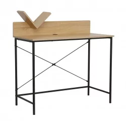 Bureau chêne naturel et métal noir – design pratique avec passe-câble | Golddeco