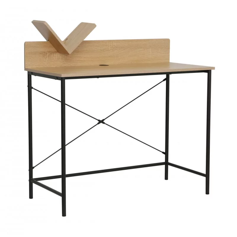 Bureau chêne naturel et métal noir – design pratique avec passe-câble | Golddeco