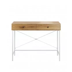 Bureau chêne naturel et structure blanche – design moderne avec tiroirs | Golddeco