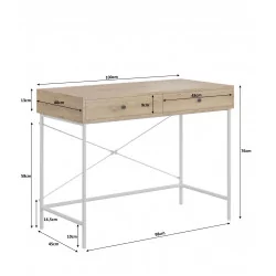 Bureau chêne naturel et structure blanche – design moderne avec tiroirs | Golddeco