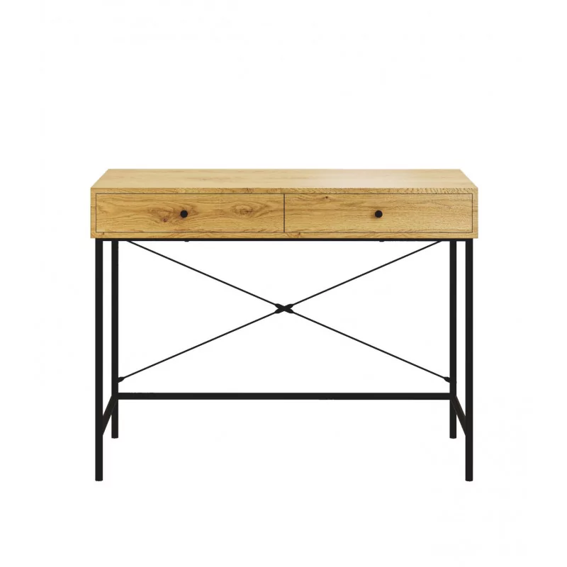 Bureau chêne naturel et métal noir – design industriel avec tiroirs | Golddeco
