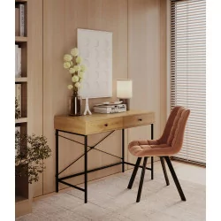 Bureau chêne naturel et métal noir – design industriel avec tiroirs | Golddeco