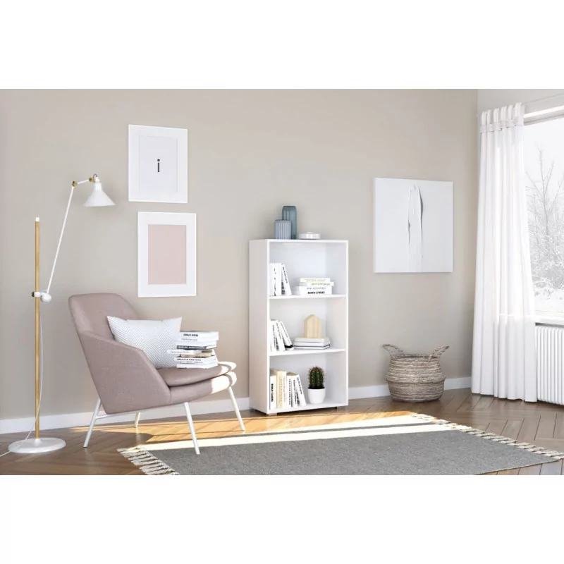 Bibliothèque blanche – 3 étagères 60 cm | Golddeco