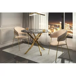 Table Ronde Imperia – Marbre Noir & Doré Design Luxe