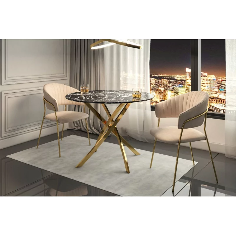 Table Ronde Imperia – Marbre Noir & Doré Design Luxe