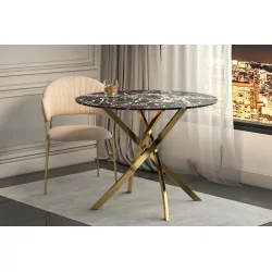 Table Ronde Imperia – Marbre Noir & Doré Design Luxe