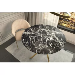 Table Ronde Imperia – Marbre Noir & Doré Design Luxe