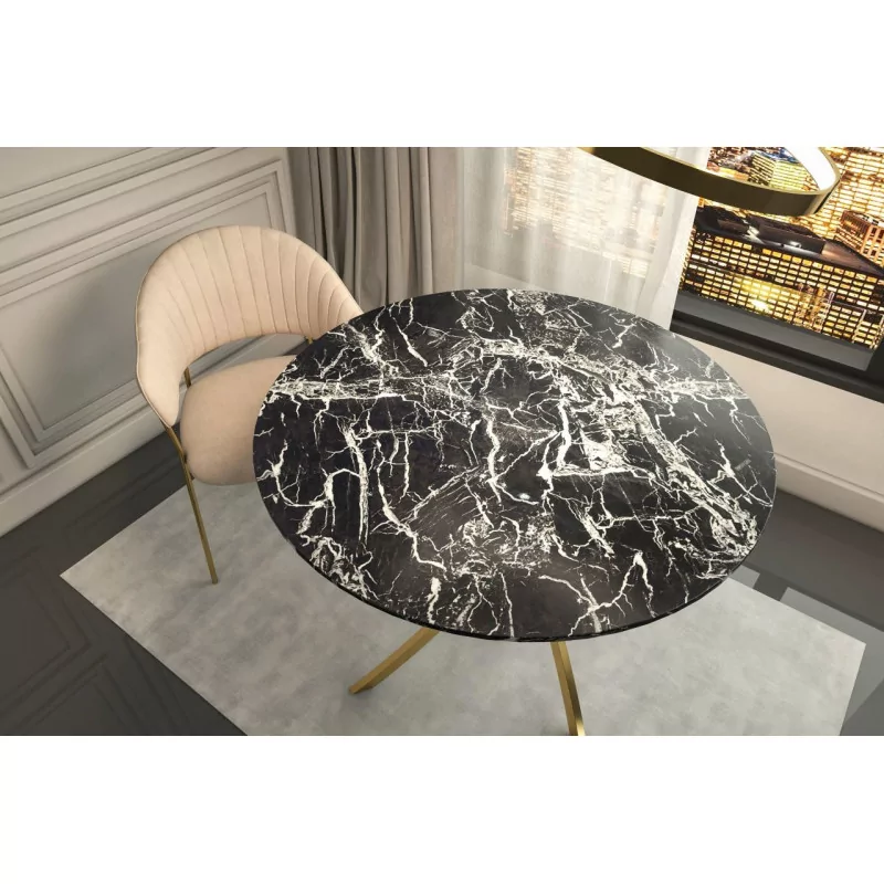 Table Ronde Imperia – Marbre Noir & Doré Design Luxe