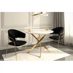 Table Imperia – Marbre Blanc & Doré Design Luxe