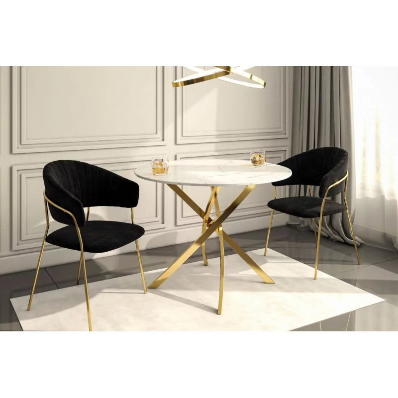 Table Imperia – Marbre Blanc & Doré Design Luxe