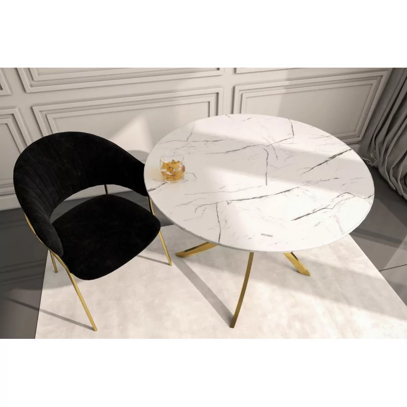 Table Imperia – Marbre Blanc & Doré Design Luxe