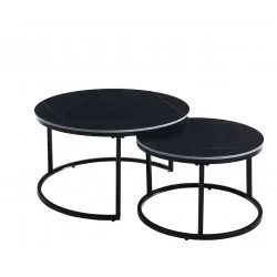 Tables basses rondes noires en céramique – Set design Golddeco
